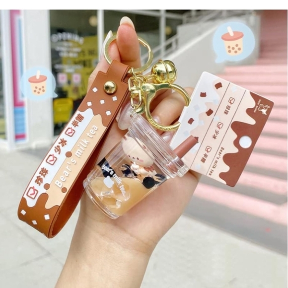 Bear's Milk Tea Phone Charm Keychain - Brown - Picture 3 of 10